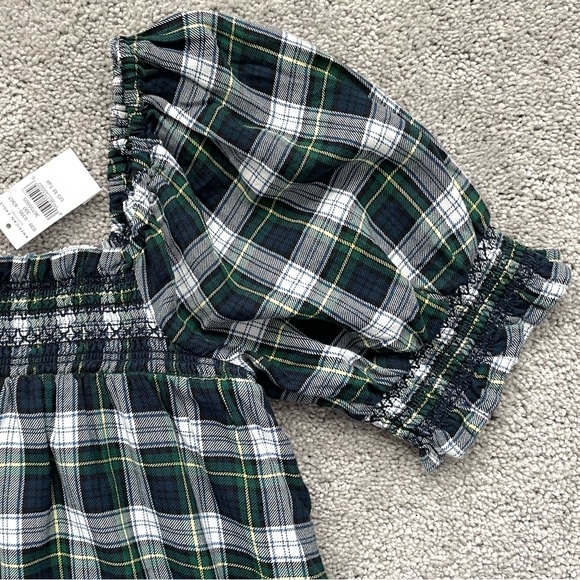 NWT American Eagle Outfitters Puff-Sleeve Plaid Smocked Babydoll Dress Tall - Picture 7 of 14